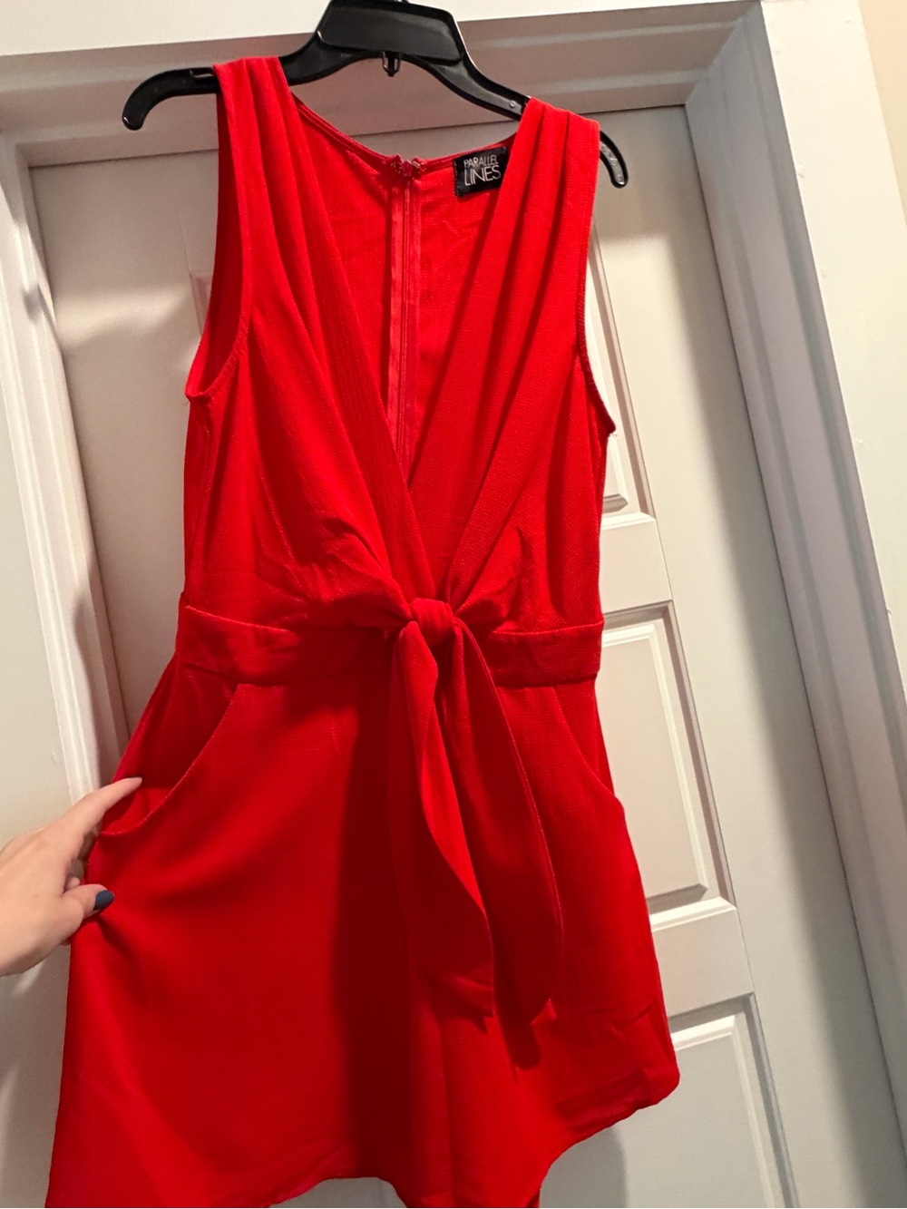 Sleeveless Red Tie-Front Romper by Line & Dot